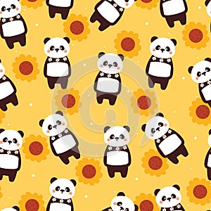 seamless pattern cartoon panda and flower
