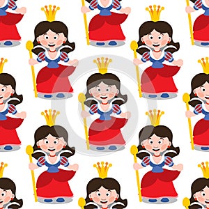 Seamless pattern with cartoon queens.