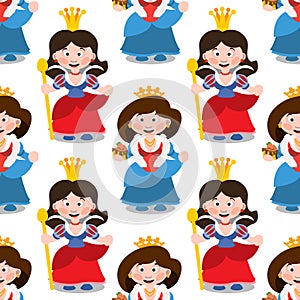 Seamless pattern with cartoon queens.