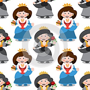 Seamless pattern with cartoon queens.