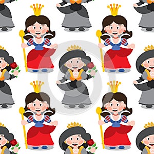 Seamless pattern with cartoon queens.