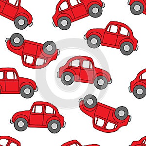 Seamless pattern Cartoon red retro car for kids design,vector illustration for prints, textil on white backgroundd