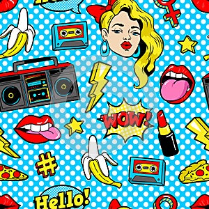 Seamless pattern in cartoon 80s-90s comic style.