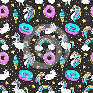 Seamless pattern in cartoon 80s-90s comic style. photo