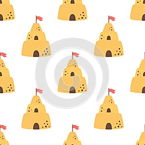 seamless pattern with cartoon sand castle