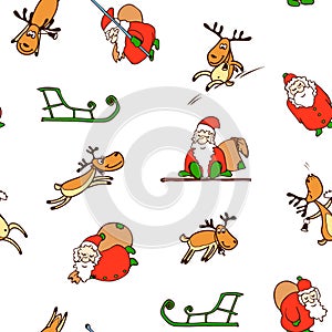 Seamless pattern from cartoon Santa Claus, reindeer,sled