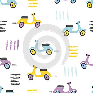 Seamless pattern with cartoon scooter.