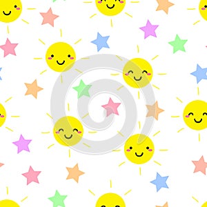 seamless pattern cartoon sun and strars. cute animal wallpaper