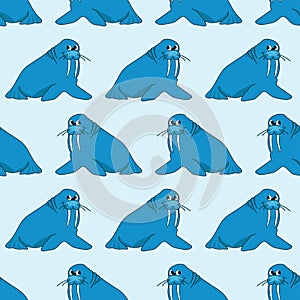 Seamless pattern from cartoon walruses