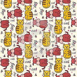 Seamless pattern with cat and dog (puppy and kitten)