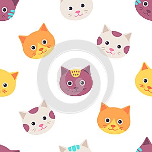 Seamless pattern with cat faces. Vector illustration, flat design