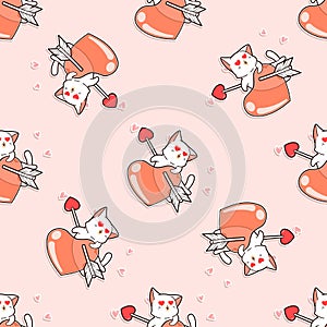 Seamless cat is falling love pattern