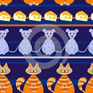 Seamless pattern with Cat,mouse,cheese