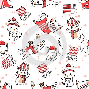 Seamless pattern cats in Christmas day