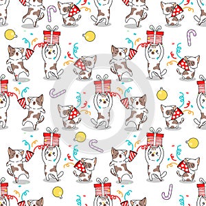 Seamless pattern cats in Christmas party