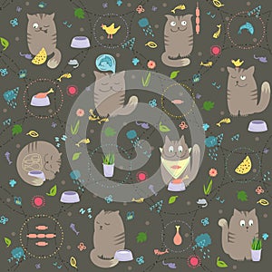 Seamless Pattern - Cats With Foods