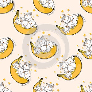 Seamless pattern cats love banana cartoon