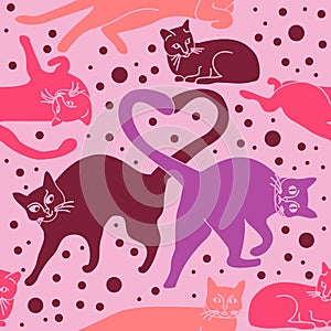 Seamless pattern with cats in love. Cute creative background for textiles, template. Vector illustration