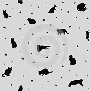 Seamless pattern with cats and stars