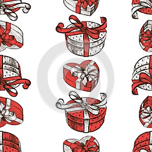 Seamless pattern of celebratory gifts boxes