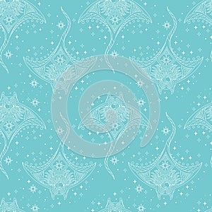 Seamless pattern celestial sea stingray vector background