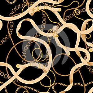 Seamless pattern with chains and belts. Vector patch for scarfs, print, fabric