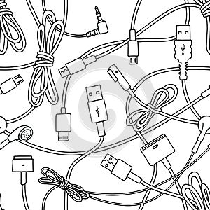 Seamless pattern of chargers & USB cables