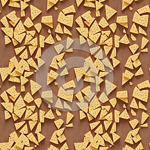 Seamless pattern with  cheese pieces. Dairy food.  AI illustration