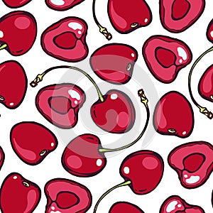 Seamless pattern with cherries. Background for kitchen, wrapping paper, tissue.