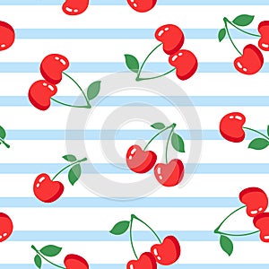 Seamless pattern with cherries on white background. Vector illustration