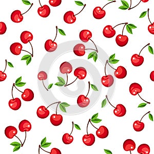 Seamless pattern with cherry berries. Vector illustration.