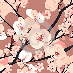 Seamless pattern with cherry blossom branch. Vector illustration. generative AI