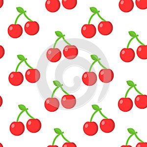 Seamless pattern with cherry in flat style. Vector illustration
