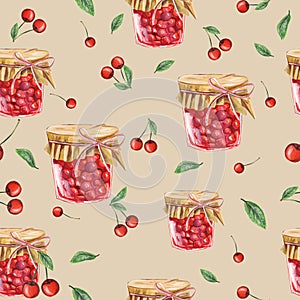 Seamless pattern of cherry jam