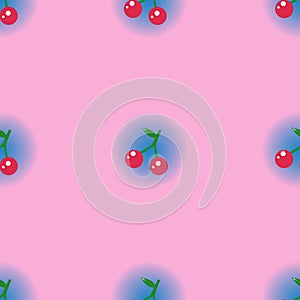 Seamless pattern cherry leaf with blue circle gradient on pastel