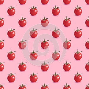 Seamless pattern with cherry tomatoes on pink background