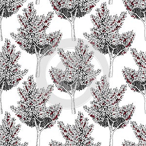 Seamless pattern with cherry trees