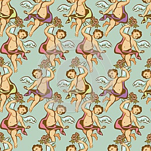 Seamless pattern with cherubs