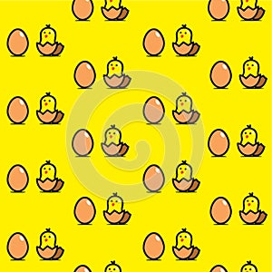 Seamless pattern chick and egg hatch yellow