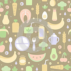 Seamless pattern with children food orderly elements