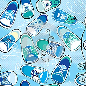 Seamless pattern - children gumshoes on blue backg