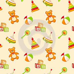 Seamless pattern with childrens toys.