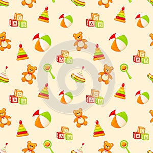 Seamless pattern with childrens toys.