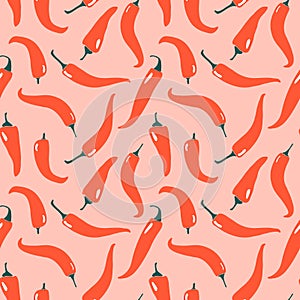 Seamless pattern with chilli pepper. Modern silhouette of food