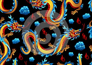 Seamless pattern with Chinese dragons.