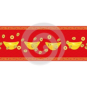 Seamless pattern chinese golden ingots, coins