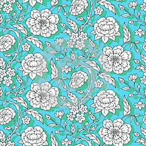 Seamless pattern with chinoiserie hand drawn motifs