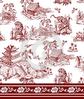 Seamless pattern in chinoiserie style for fabric or interior design