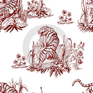 Seamless pattern in chinoiserie style for fabric or interior design.