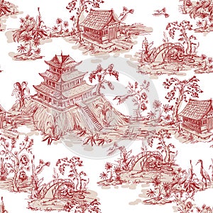 Seamless pattern in chinoiserie style for fabric or interior design.